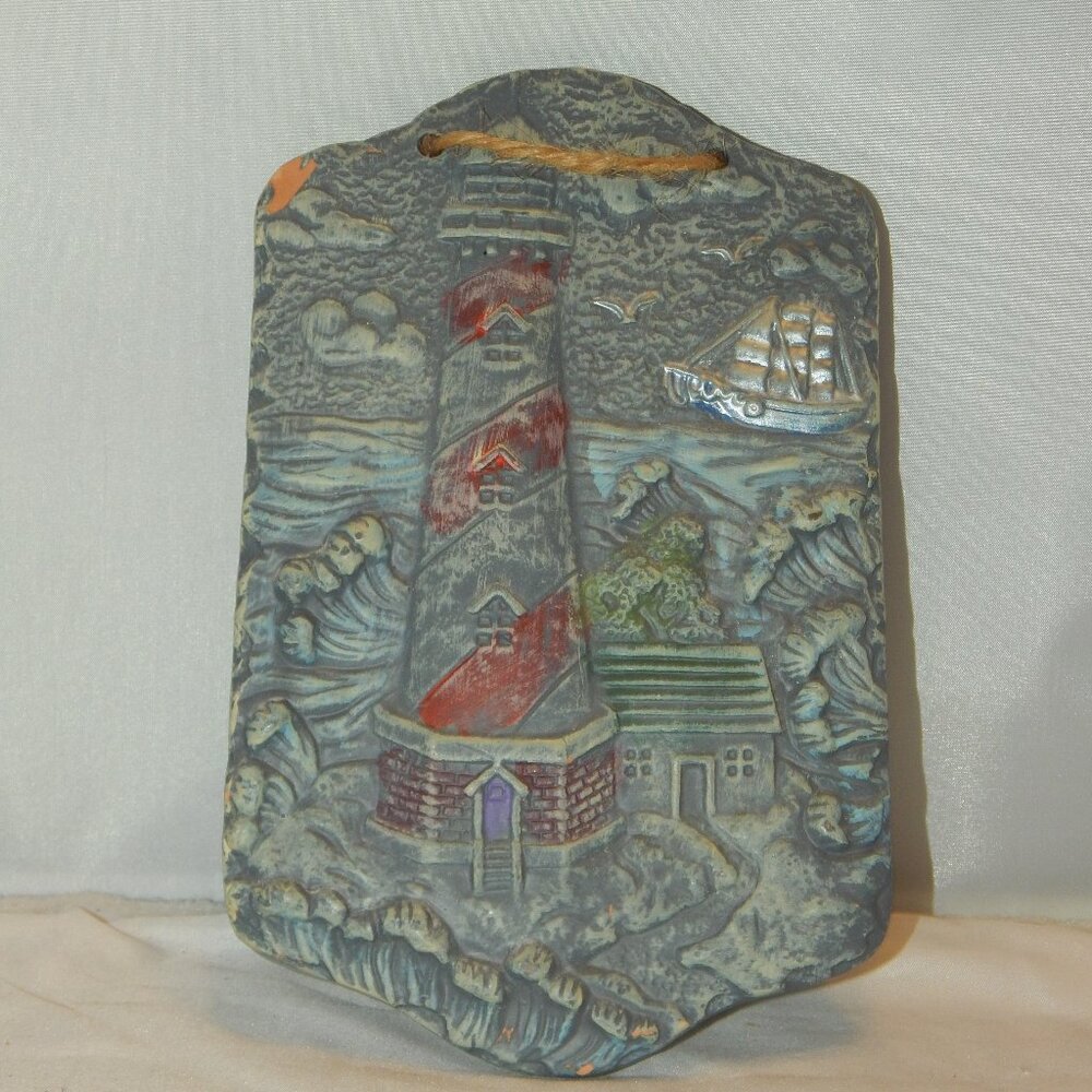 Cape Hatteras Style Lighthouse Wall Hanging - 3D Sea Scene with Sailing Ship